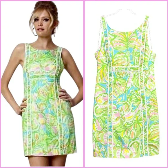 Lilly Pulitzer Fryer Shift Dress Size 4 Elephant Ears Multi Green Yellow Pink - Picture 15 of 15